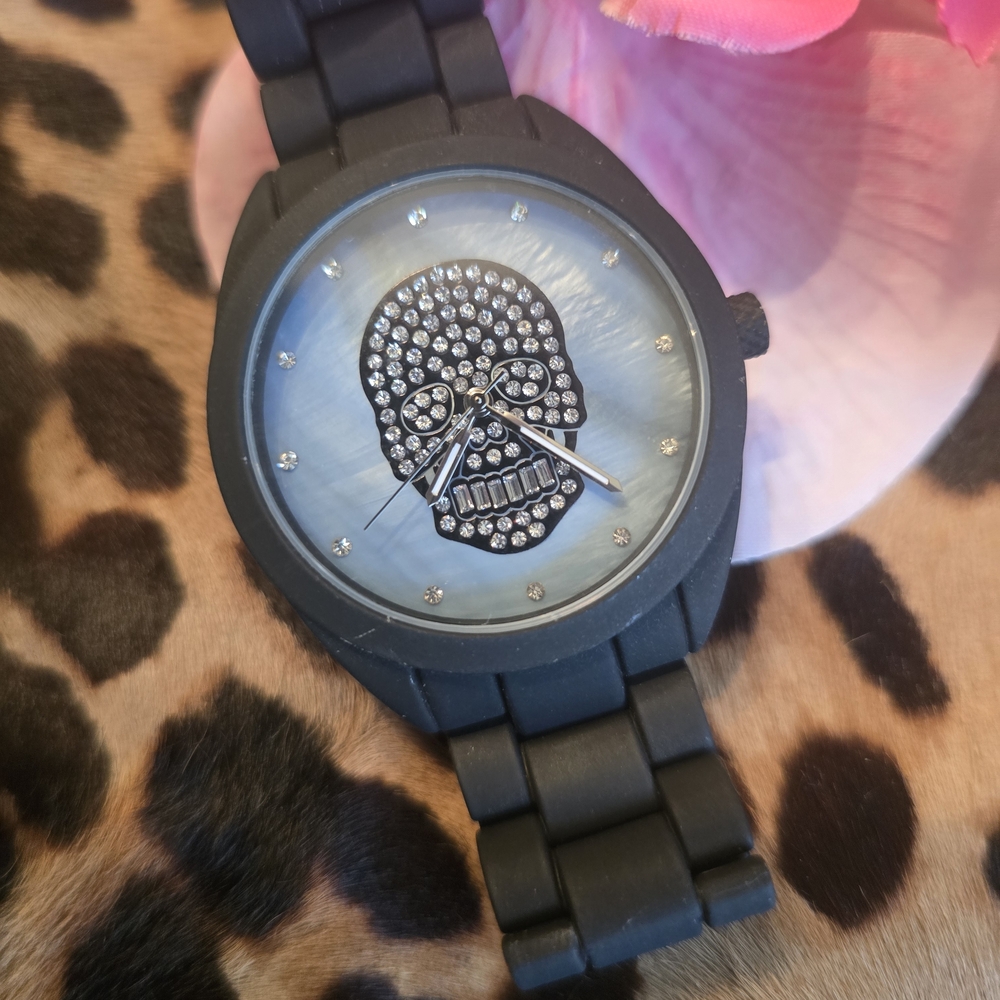 Jewels By Jen Black Ceramic Skull Watch With Crystals-limited Edition